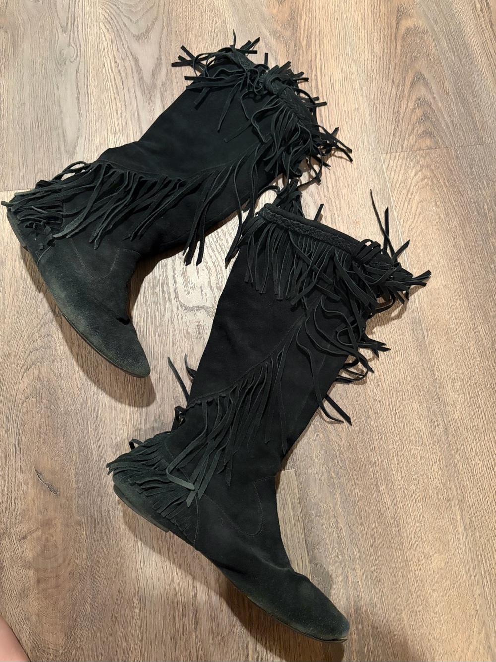 Vintage Sam Edelman Black Suede Fringe Boots